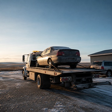 Non-running car loaded onto a flatbed tow truck